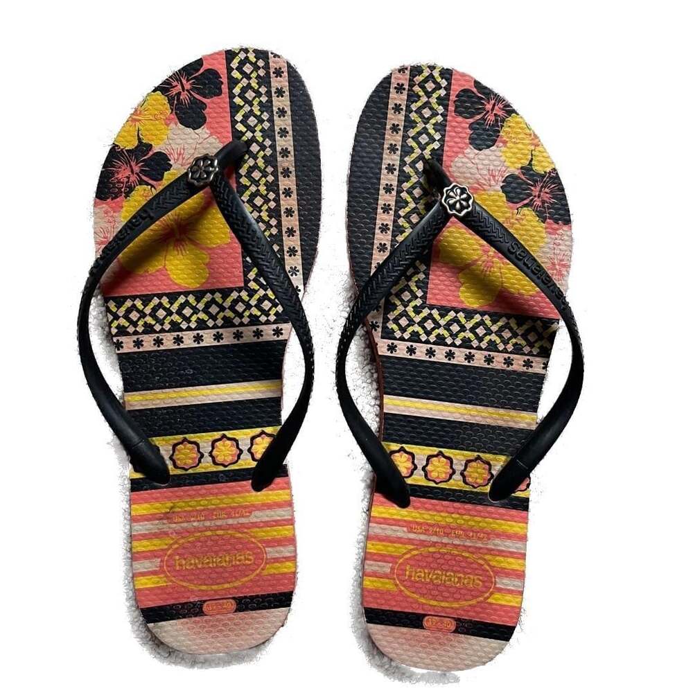 Havaianas Women's Slim Organic Flip Flops Black Floral